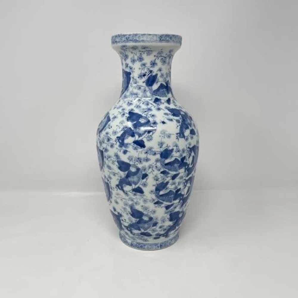VTG Chinoiserie Porcelain Koi Fish Vase Blue And White 13" Tall China‎